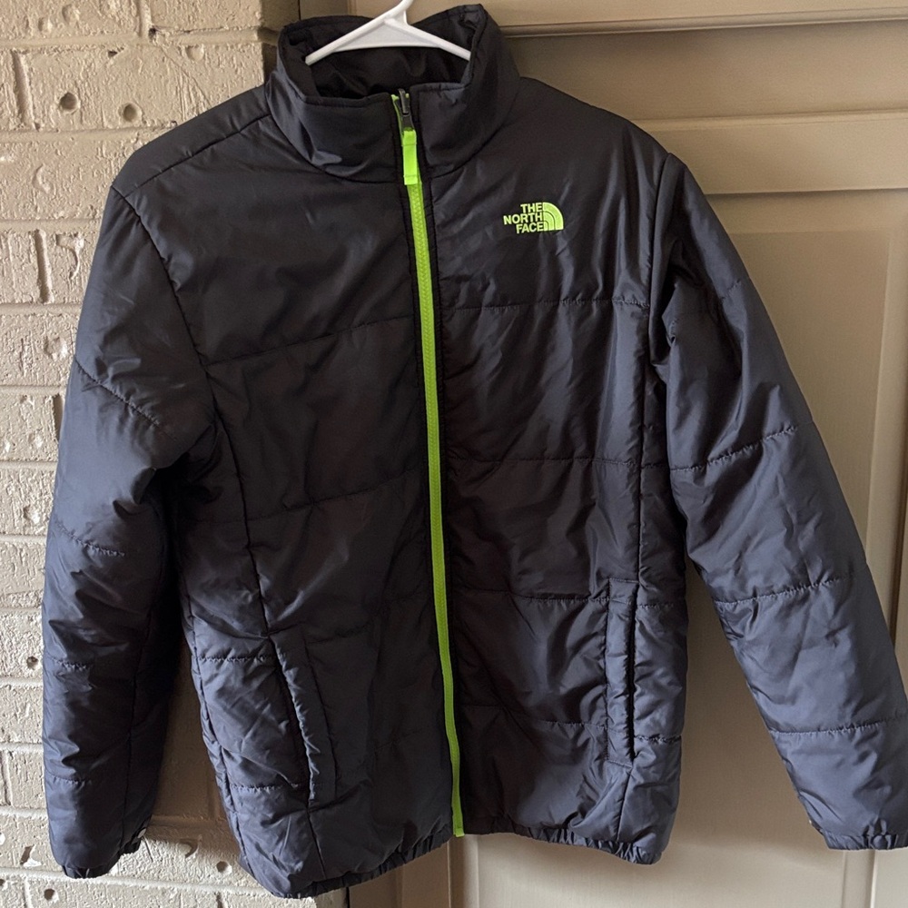 The North Face Kids Black Puffer Jacket with Neon Green Accents